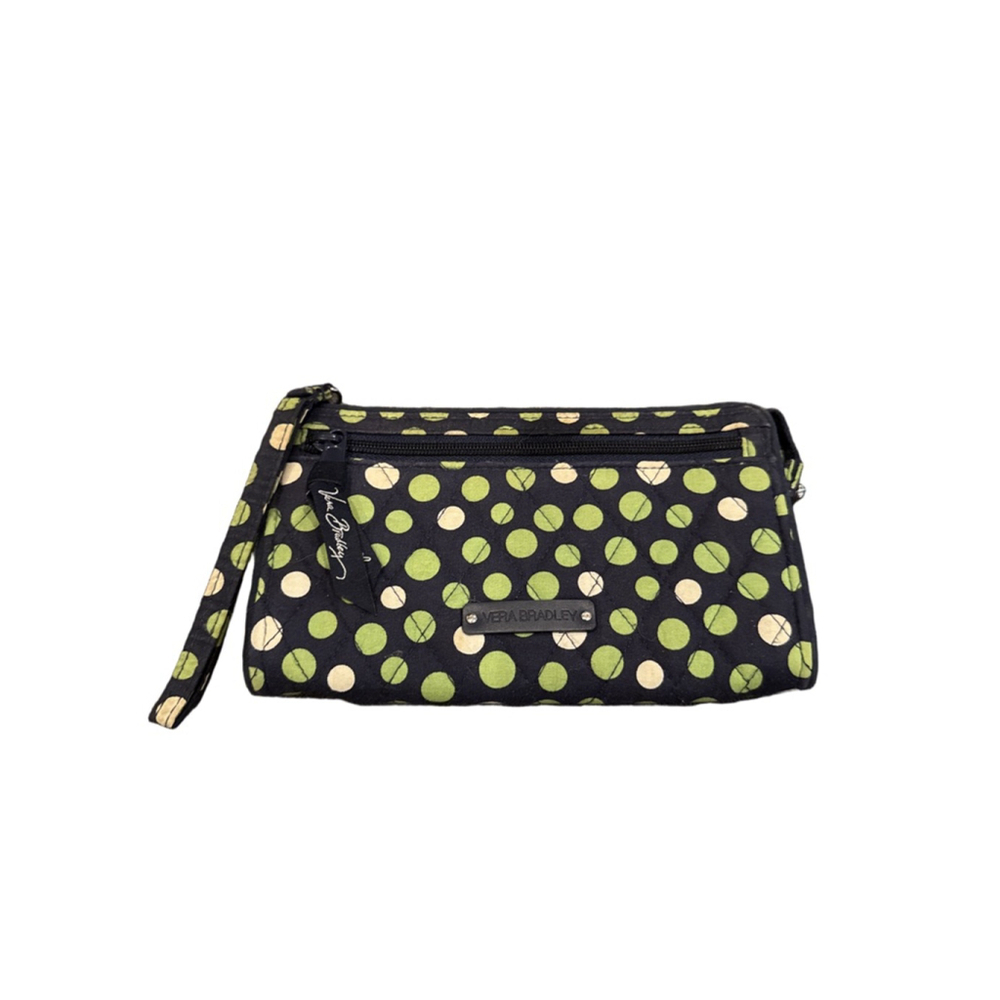 Vera Bradley Quilted Clutch Wristlet Navy Lime Polka Dot Zip
